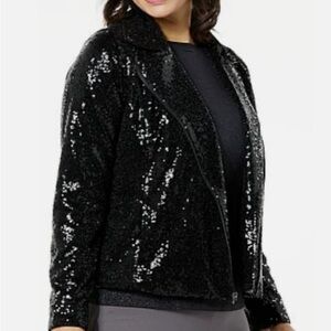 Colleen Lopez Luxe ALL Sequin Moto Jacket Black - Size M